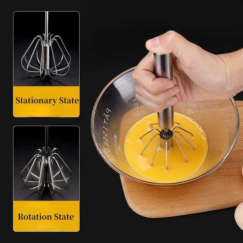 Stainless Steel Whisk Manual Press Type Rotary Egg Beater Semi-automatic Egg Beater Self Turning Egg Stirrer Kitchen Accessories