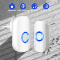 Jeatone Wireless Doorbell Welcome Smart Doorbell 200Meters Long Distance 38 Songs 4 Level Volumes LED Light Home Security Alarm