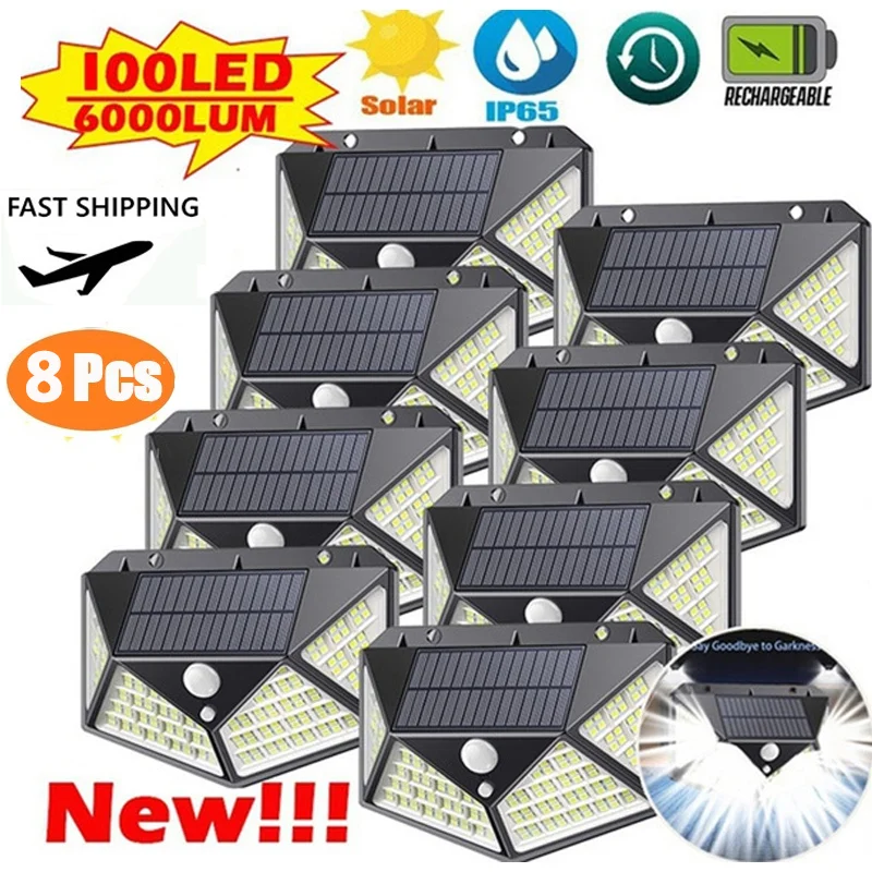 

2/4/6/8Pcs 100 LED Solar Wall Lights Outdoor Solar Lamp PIR Motion Sensor Solar Powered Sunlight Street Light for Garden Light