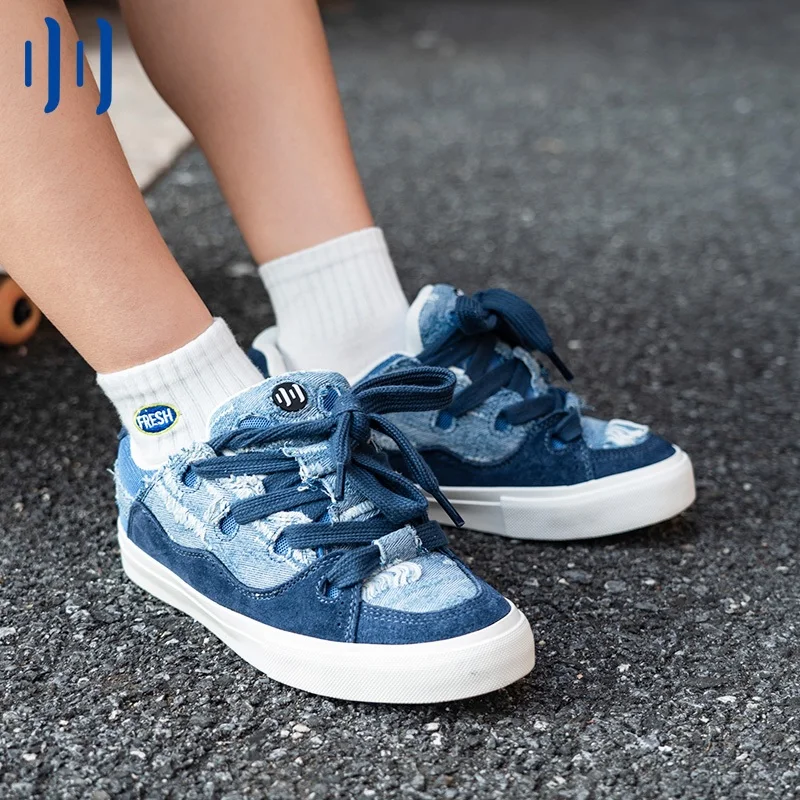 Ollieskate Denim Blue Suede Patchwork BAKE Bread Shoes Wear Resistant Unisex Sneakers For Men Women