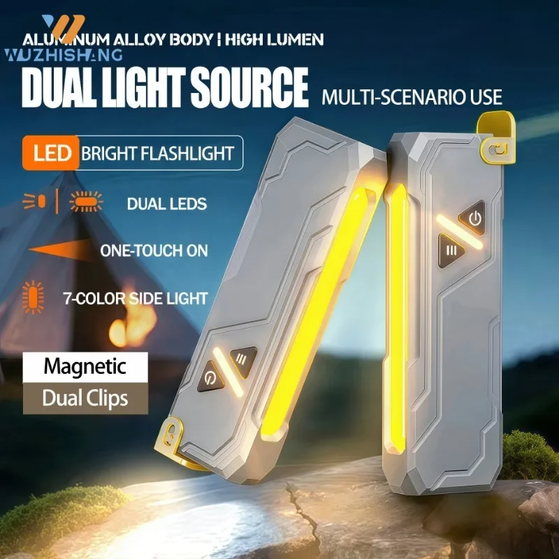 متعدد الألوان التخييم ضوء مرفق مغناطيسي USB قابلة للشحن الألومنيوم البناء الأبيض الأرجواني الضوء الرئيسي 7 ألوان الجانب مصباح