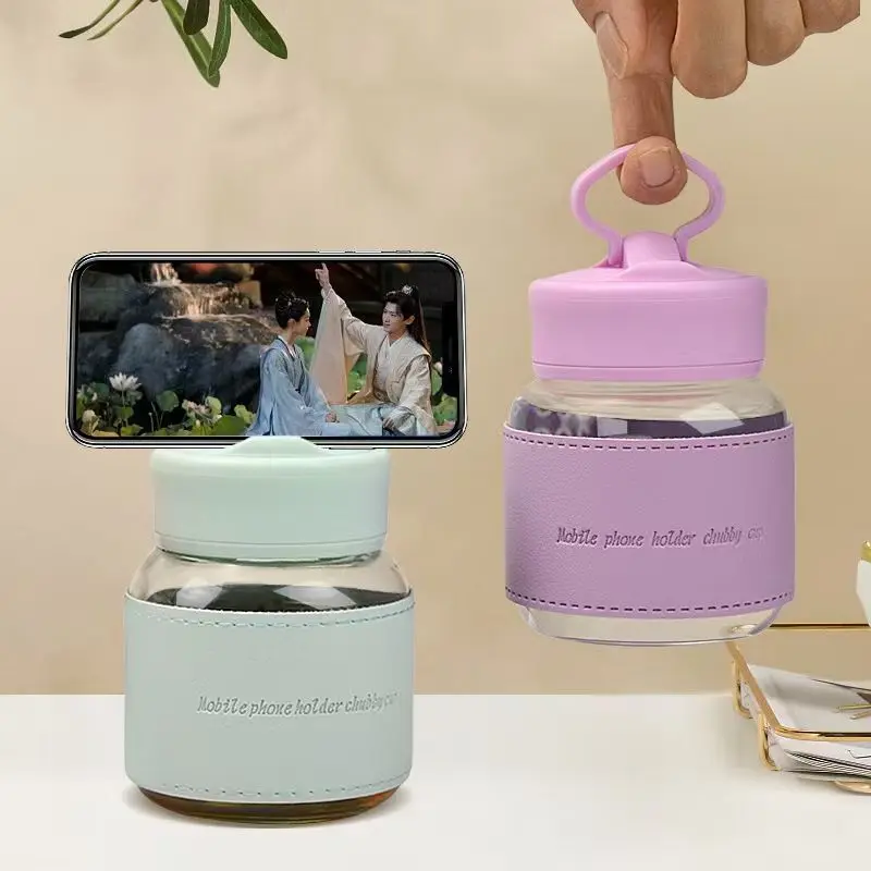 

Mobile phone holder mini glass cup girls high value gift for friends practical water cup can be used as mobile phone holder