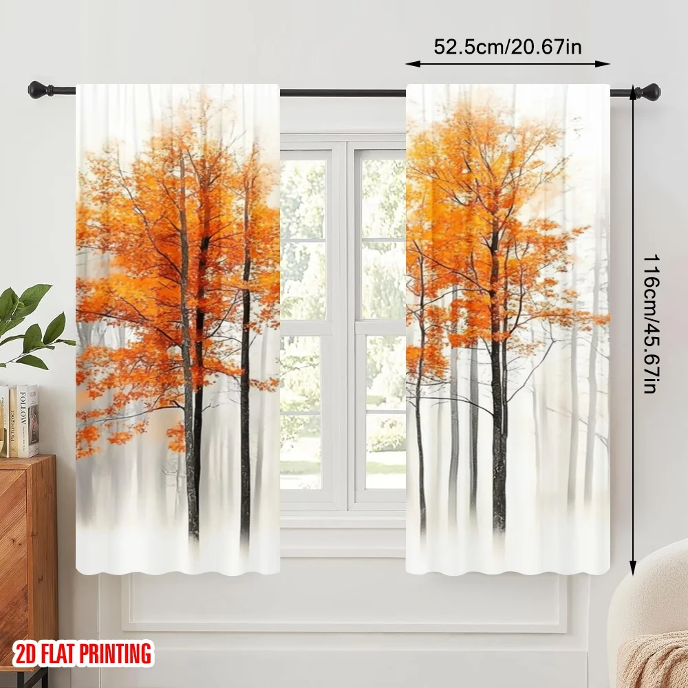 2pcs,2D plane printing Creative Curtains Autumn Serenity Polyester Fabric (without rod) Gifts Perfect for Kitchen, Bedroom &
