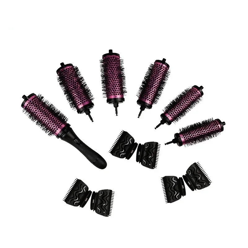 6pcs/set 3 Sizes Detachable Handle Hair Roller Brush with Positioning Clips Aluminum Ceramic Barrel Curler Comb Hairdr