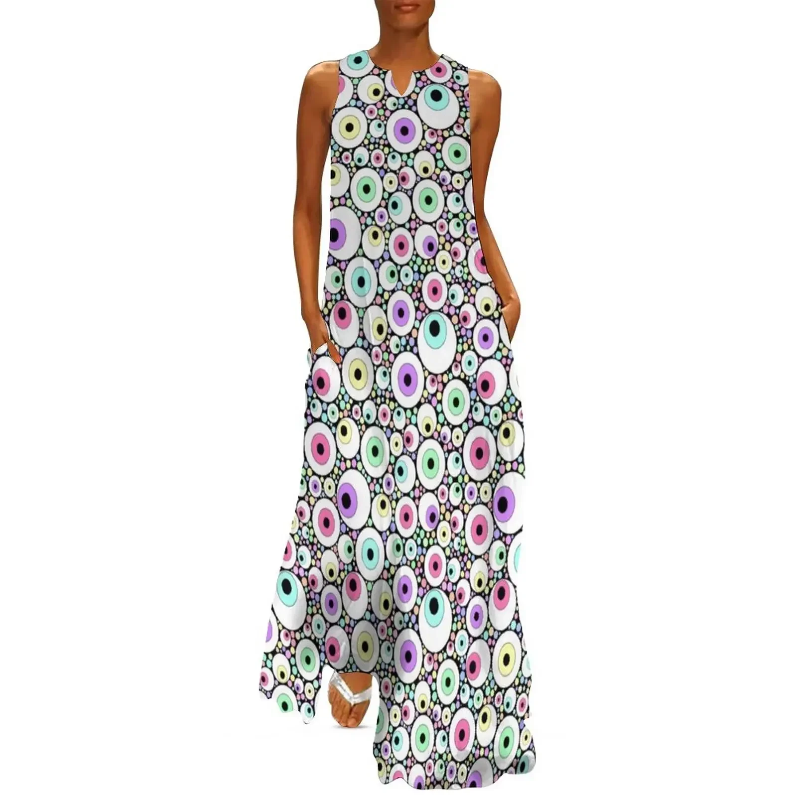 

Candy Pastel Eyeball Pattern Long Dress summer women's dress 2025 woman dress summer korean women women