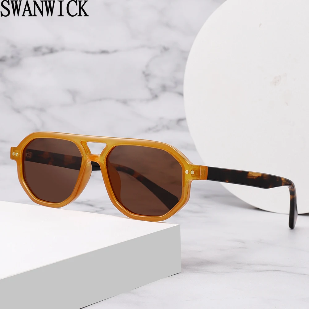 

Swanwick retro sun glasses for women TR90 double bridge polarized sunglasses men driving outdoor acetate unisex brown grey