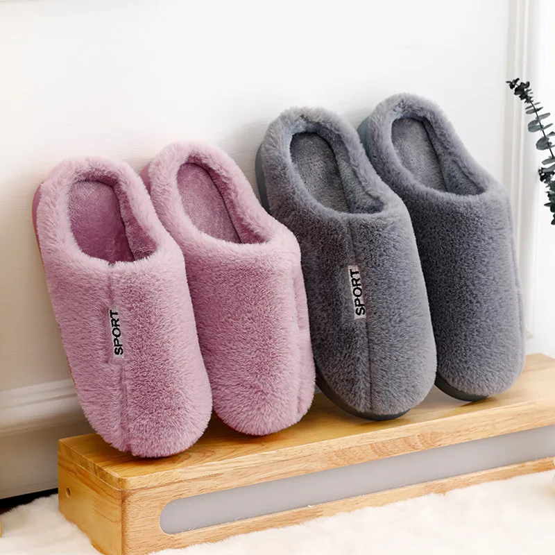 New Women Slippers Winter Warm House Shoes Soft Anti-Slip Plush Cotton Shoes Men Lovers Bedroom Slippers Ladies Cute Fur Slides