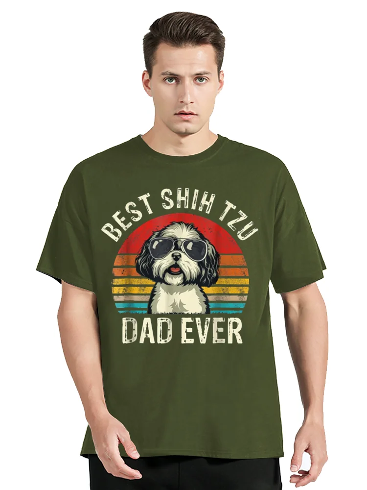 Best Shih Tzu Dad Ever Fathers Day Vintage Shih Tzu Dog Fitness T-shirt Cotton Tops Tees Men's Clothing Oversized Unisex Tshirt