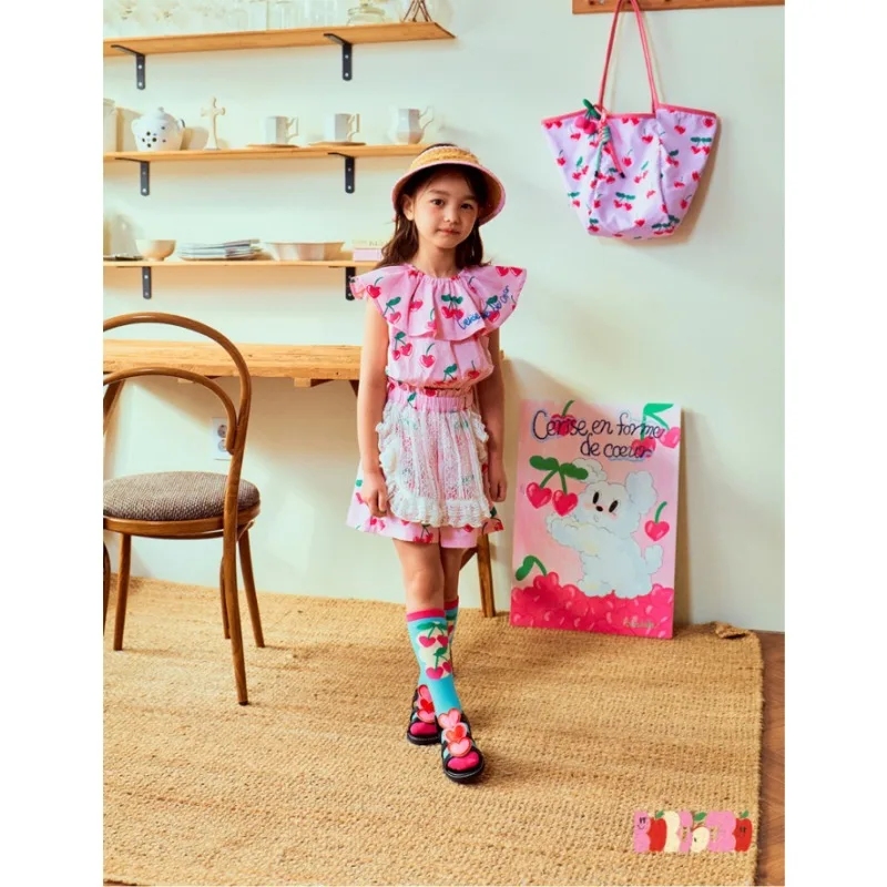 Kids Socks 2024 New Korea Brand Children\'s Socks Korean Cotton Floral Medium Tube Socks Boys Girls Kawaii 1-9 Year Summer