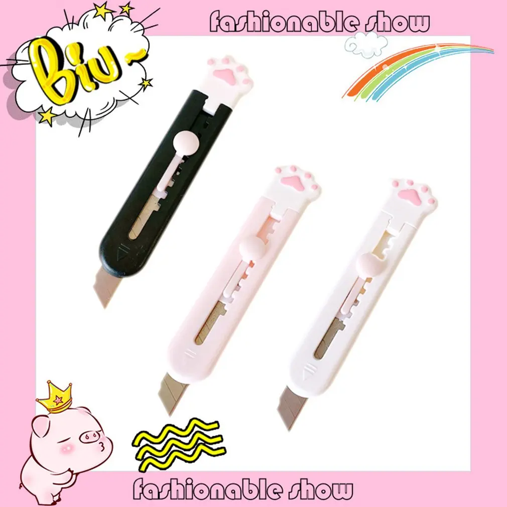 Kawaii Mini Pocket Cat Paw Art Utility Knife Express Box Knife Paper Cutter Craft Wrapping Refillable Blade Stationery