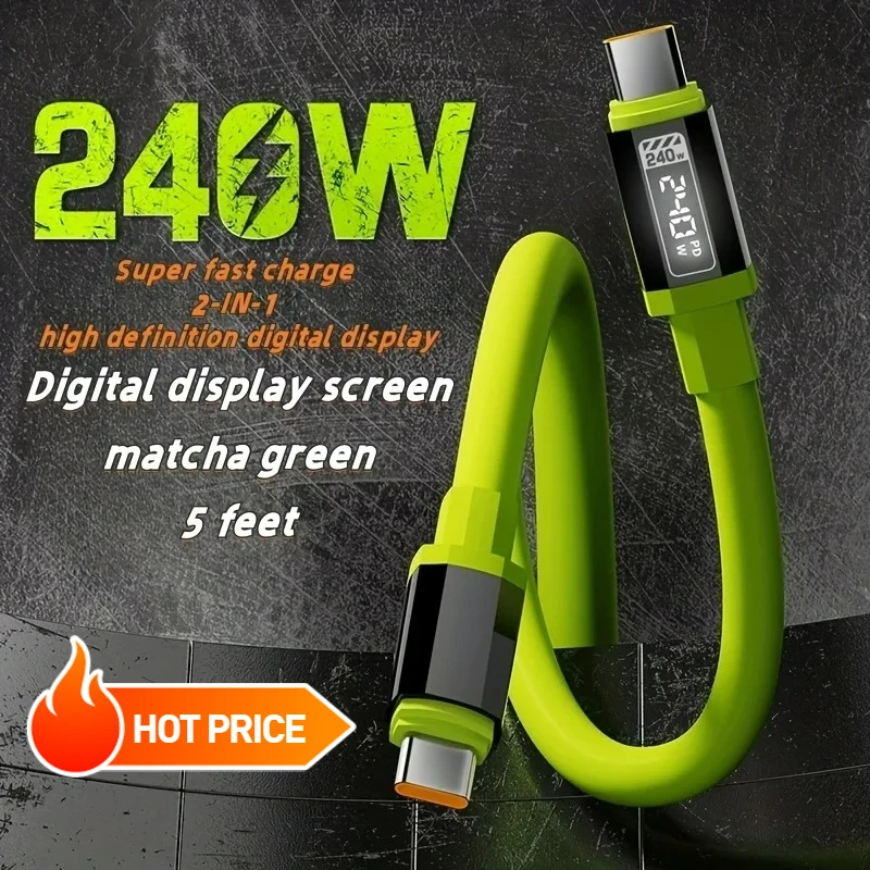 Universal Type C To Type C High Power Charger Cord 240W with Power Screen for Xiaomi Huawei OPPO VIVO IPhone 15 16 17 Samsung