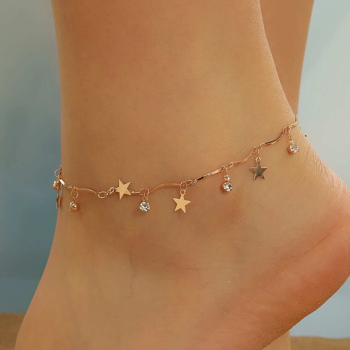 Kinitial Bohemia Zircon Stars Pendant Anklets Foot Chain For Women Girls Summer Beach Foot Leg Jewelry Birthday Party Gift