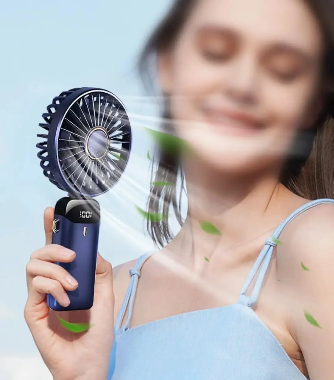 ALisasin Foldable USB Handheld Fans Electric Fan Holder Portable LED Display Mini 5-speed Wind for Outdoor Sports Air Conditioner