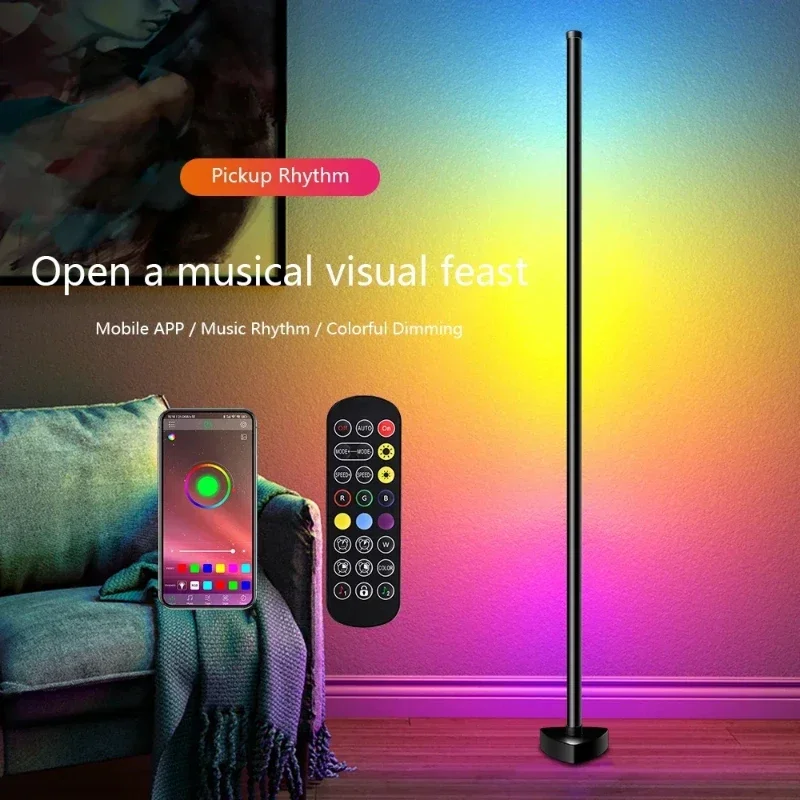 Narożna lampa podłogowa z możliwością przyciemniania 125cm stojak Bluetooth RGB nastrojowe oświetlenie LED do sypialni dekoracje domowe w stylu