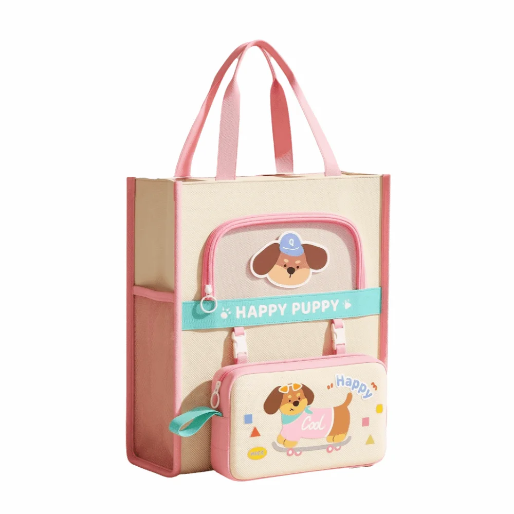 Cartoon Tote School Bag Cute Dog Detachable Pencil Bag Multi-layer File Organizer Oxford Cloth Kawaii Book Storage Bag