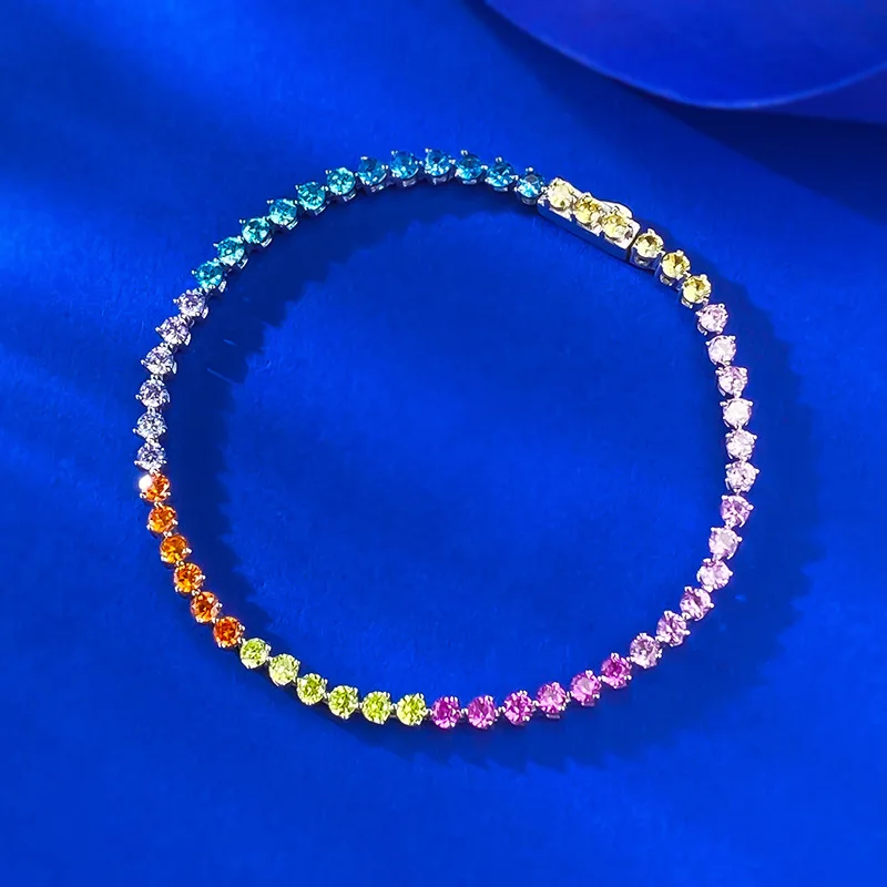 S925 Silver Bracelet Colorful Zircon Summer Dopamine Rainbow Small Fresh Women's Jewelry