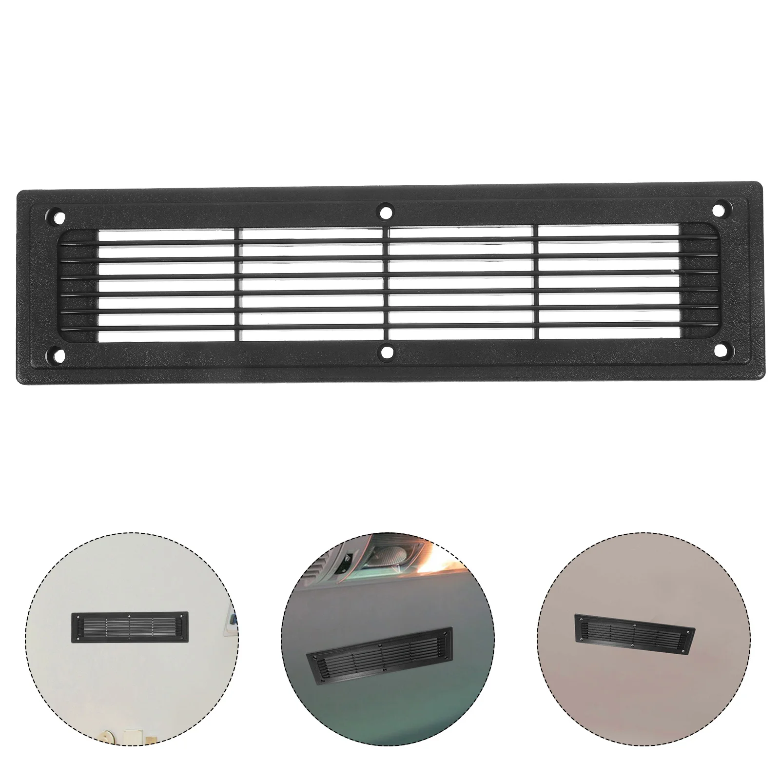 300x80mm Rectangular Louver Floor Register for Central AC RV Marine Black Plastic Easy Install Large Size