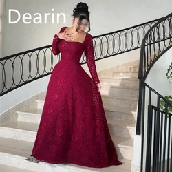 Customized Formal Gown Women Evening Dearin Square Collar A-line Floor Length Skirts Lace Bespoke Occasion Dresses Prom Dress