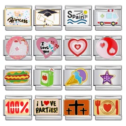 Colorful Glaze Star Car Cross Hamburger Italian Stainless Steel Charms Links Fit 9mm Jewelry Making Beads DIY Bracelets Gifts