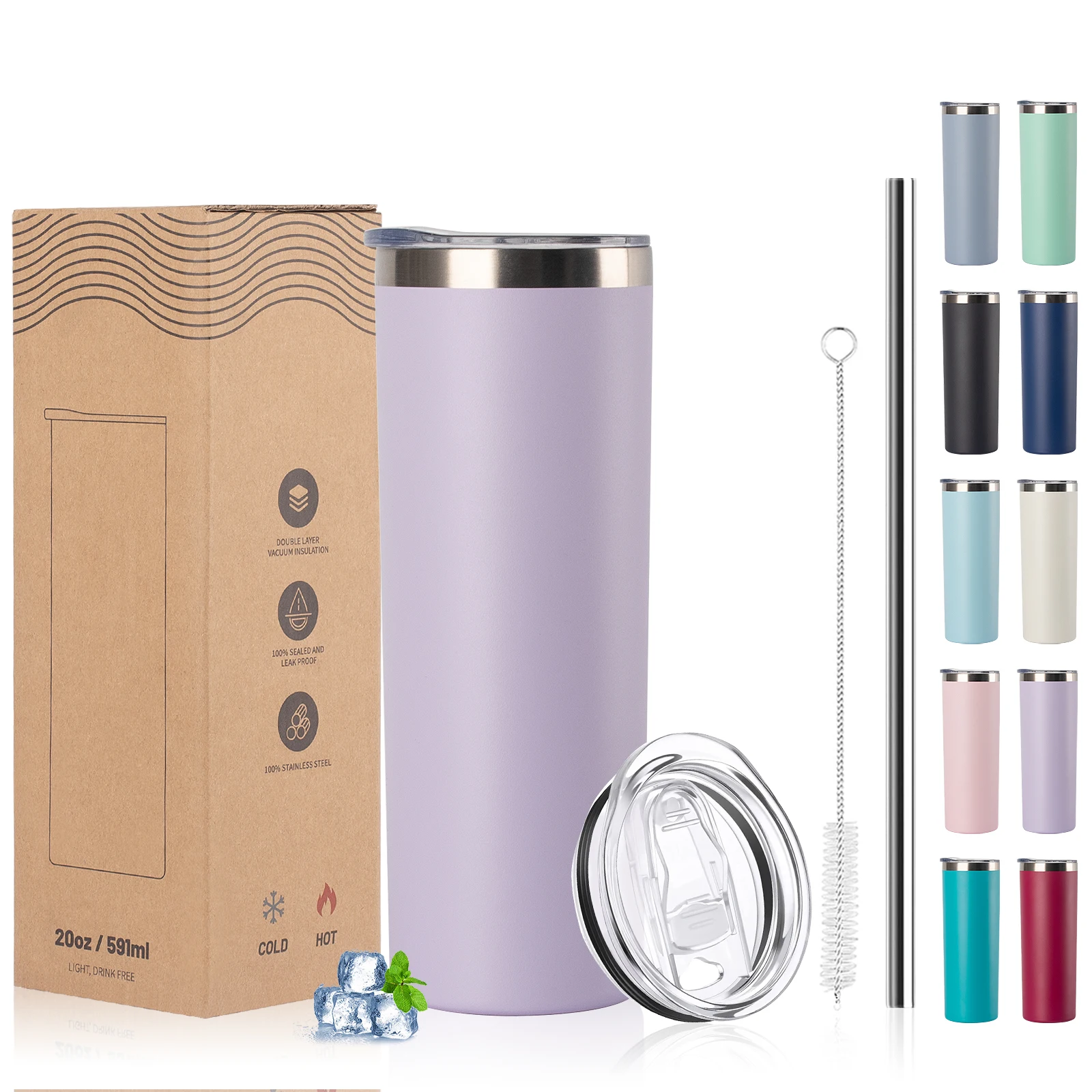 WATERSY 20oz Edelstahl Vakuumisolierter Thermobecher Doppelwandige Reiseflasche Hält Heiß und Kalt für Büro, Fitness, Wandern