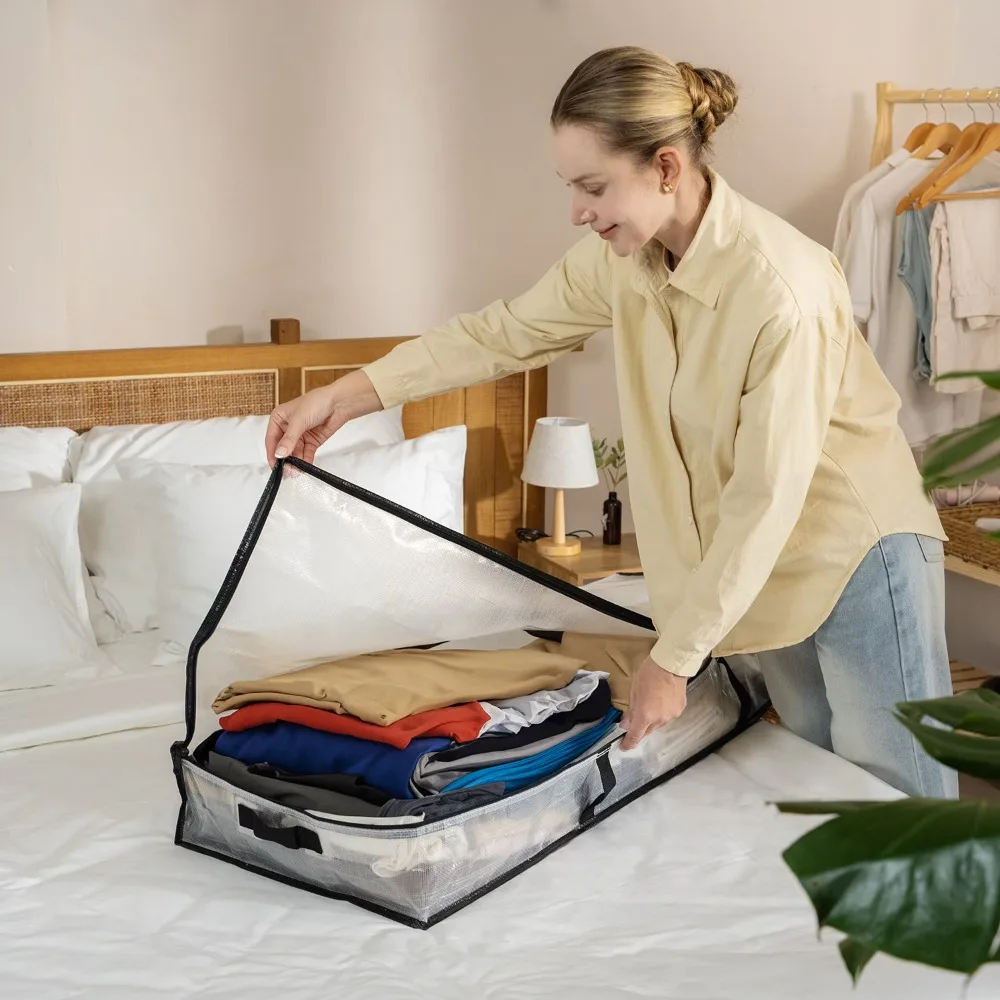 Extra Large Under Bed Storage Bag with Zipper and Handles, Waterproof Fabric Organizer for Clothes Blankets Seasonal Items, 42x18x6 Inch view 8