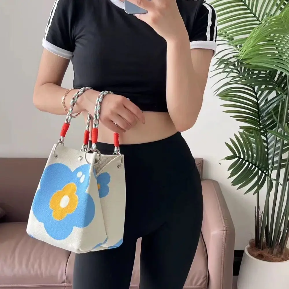

Portable Fruit Flower Bucket Bag Strawberry Lemon Knitted Handbag Soft Large Capacity Women Tote Bag Ladies