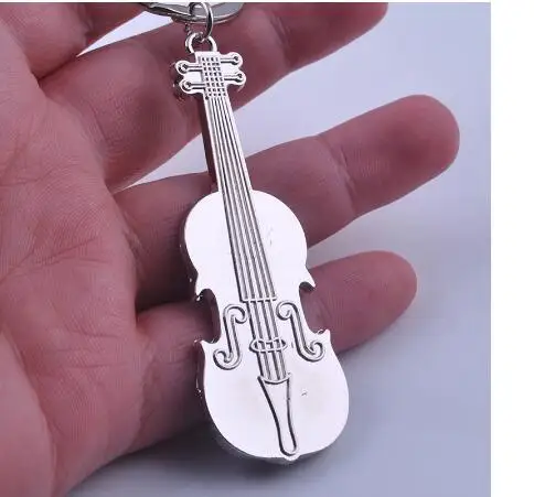 100pcs/lot fashion woman man Mini Creative Violin Charm Music Keyring Keychain Metal Key Ring