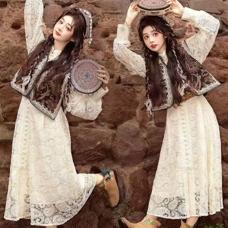 

Chinese National Style Costume Women Exotic Princess Vest Dress Set Niche Girls Halloween Cosplay Show Suit Travel Photos Outfit