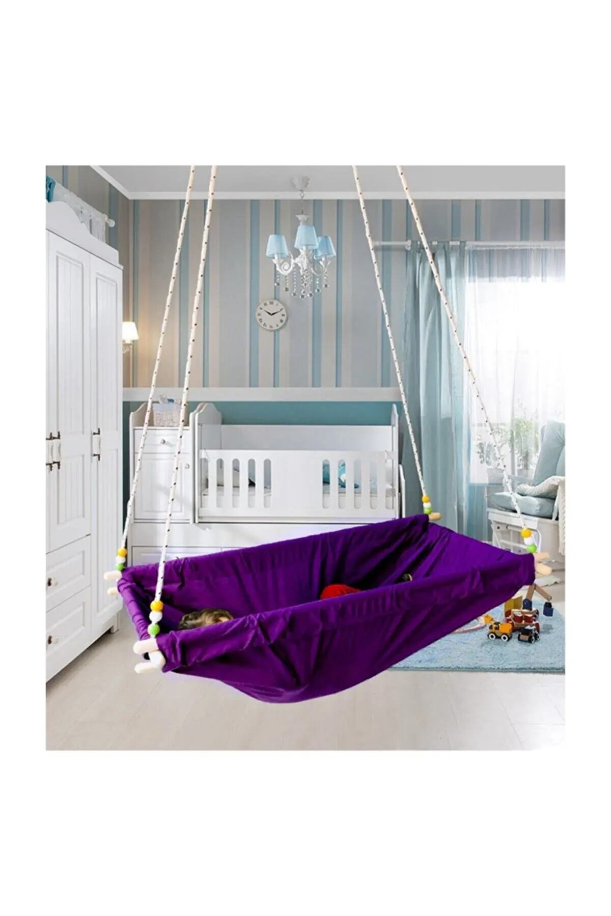 Wooden Spring Bounce Hammock Cradle Hoppala Ceiling Hanging Swing Baby Bed With Sheet Rope