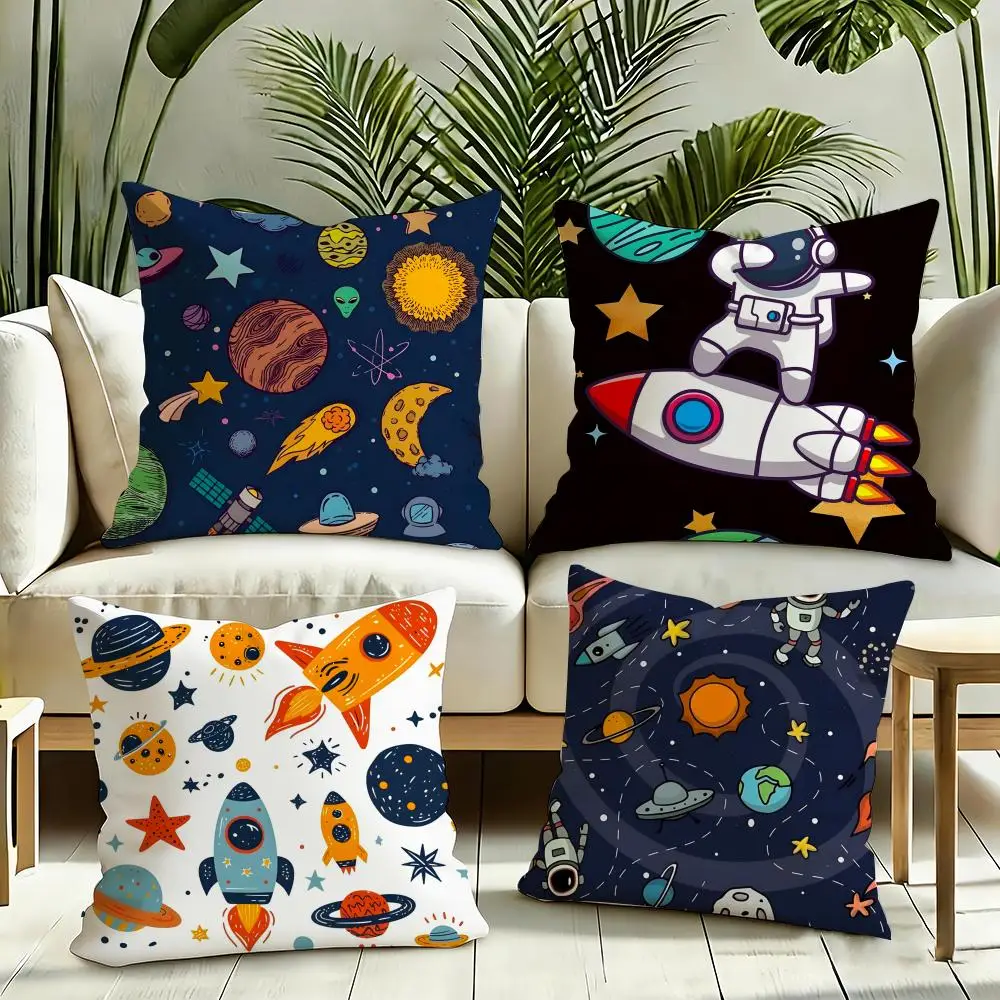 outer space spaceship astronaut rocket Cushion Cover Reversible Plush Pillow Cover Soft Fluffy  Home Decor for Sofa Bedroom