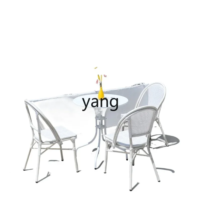 

Lmm outdoor tables and chairs white courtyard with umbrella milk tea shop cafe balcony rattan chair combination