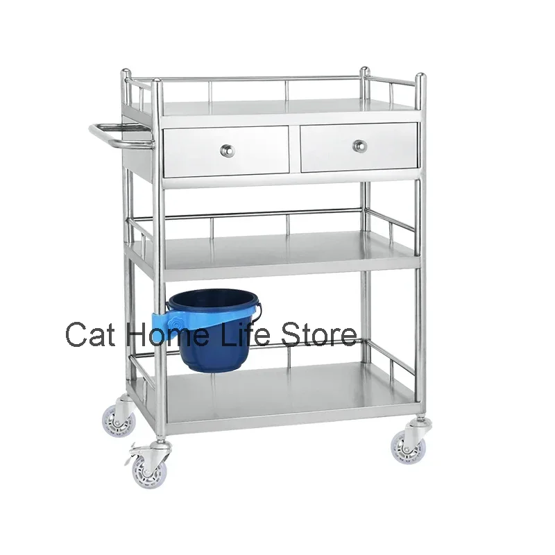 Stainless Utility Salon Trolley Medical Drawers Storage Tool Salon Trolley Tattoo Cart Carrito Auxiliar Salon Furniture BL50SF