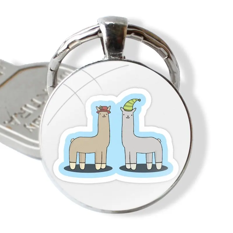 Keychain Handmade Glass Cabochon Key Ring Holder Pendant Key Chains Llamas With Hats I M A Dangerous Soci