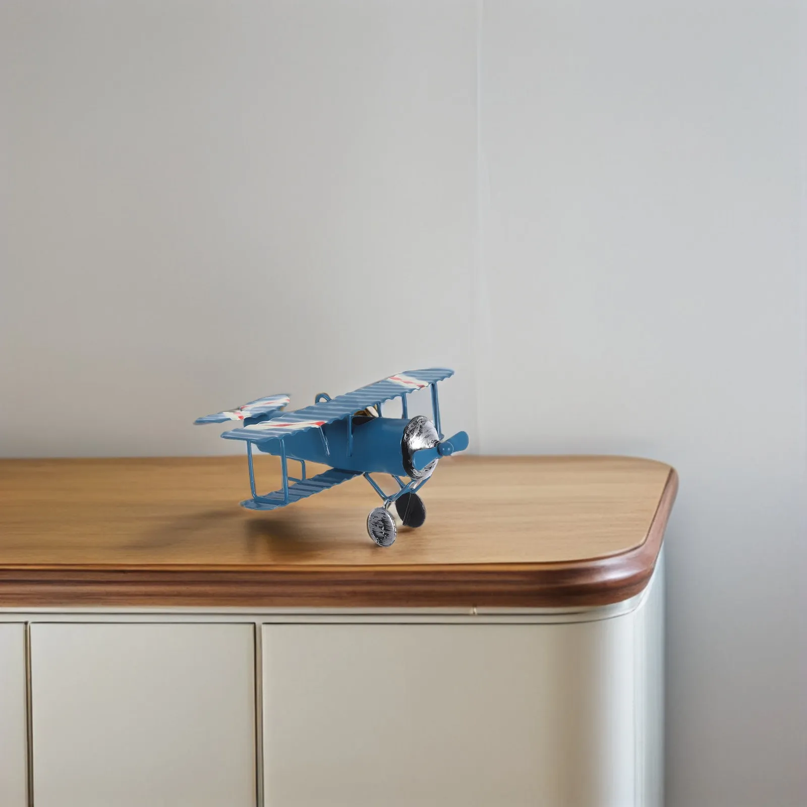 

Vintage Blue Airplane Ornament Metal Aircraft Handicraft Retro Plane Aircraft Desktop Decoration Sculpture Biplane Ornament