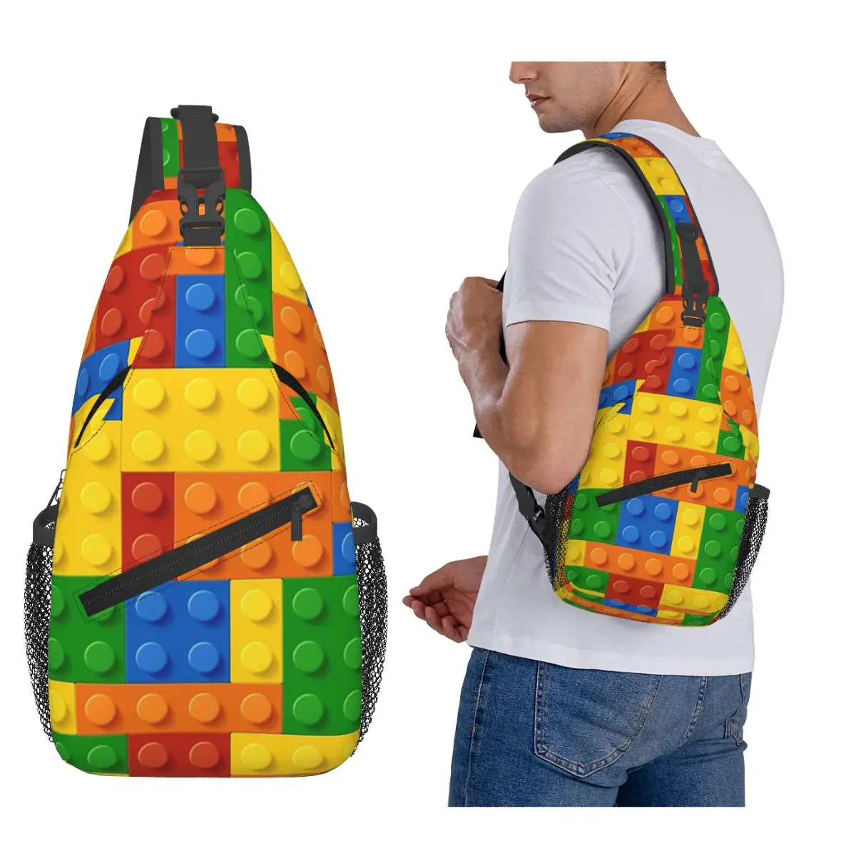 

Строительные блоки, строительная кирпичная нагрудная сумка, мужской рюкзак через плечо, нагрудная сумка, дорожный походный рюкзак, сумка на плечо