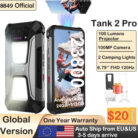 8849 Tank 2 PRO Wytrzymały smartfon z projektorem 6,79" Wyświetlacz 2,4K 24 GB 512 GB Telefon komórkowy 23800 mAh 120 W Telefon z Androidem 14