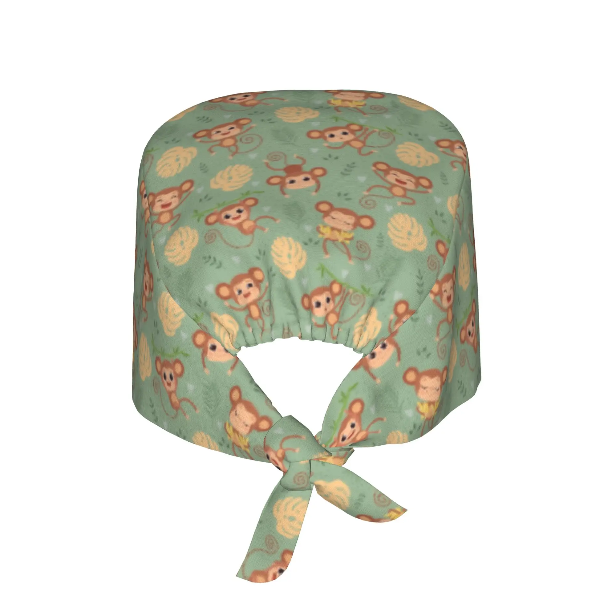 Colourful Monkey Printed Working Cap Surgical Hats Lovely Seamless Banana Pattern Operating Room Cap Nursing Cap Lab Works Hat