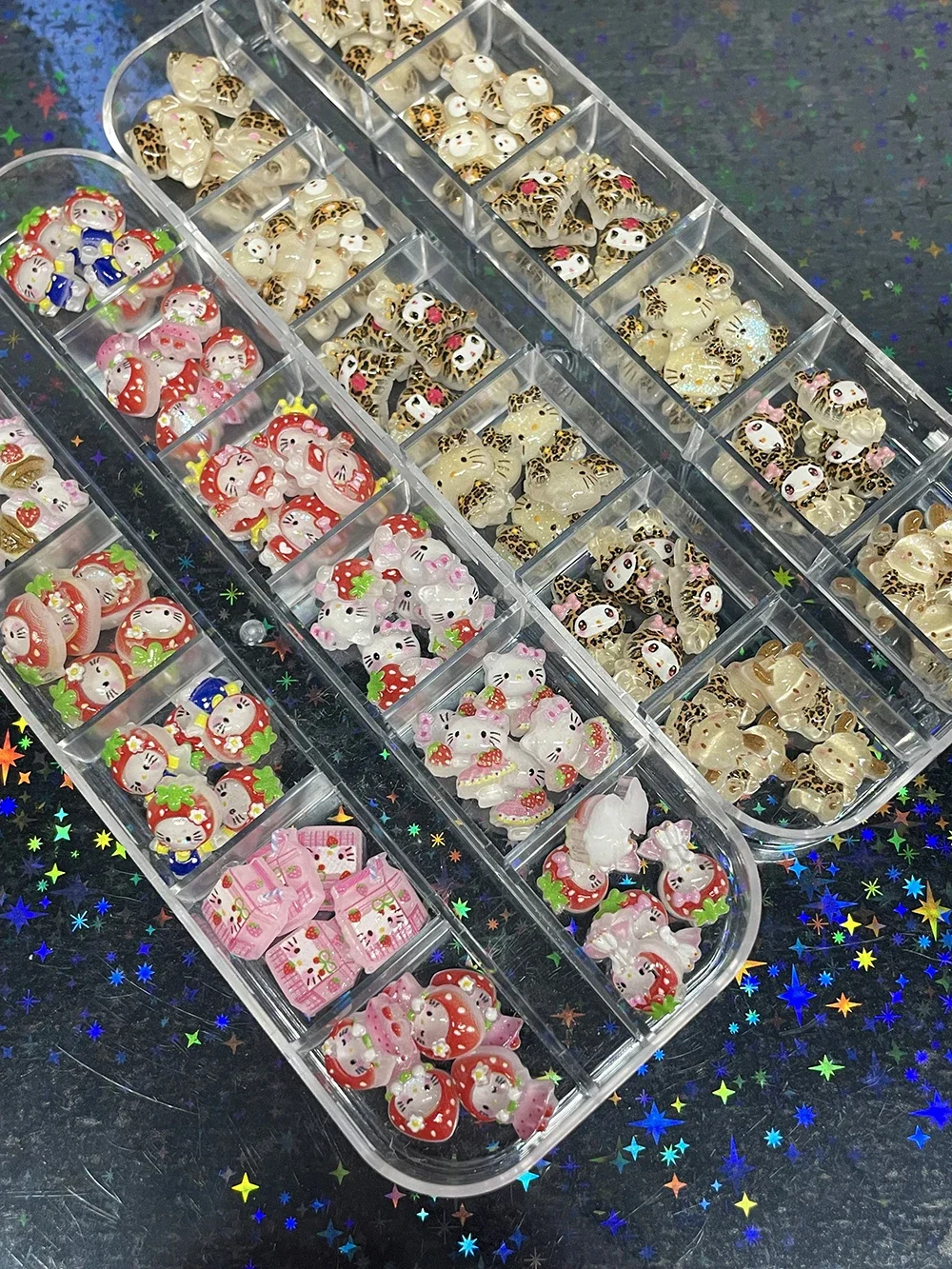 

60Pcs Sanrio Hellokitty Mymelody Nail Art Charm Accessories Hawaii Stytle Leopard Print Dolphin Bowknot Nail Party Sticker