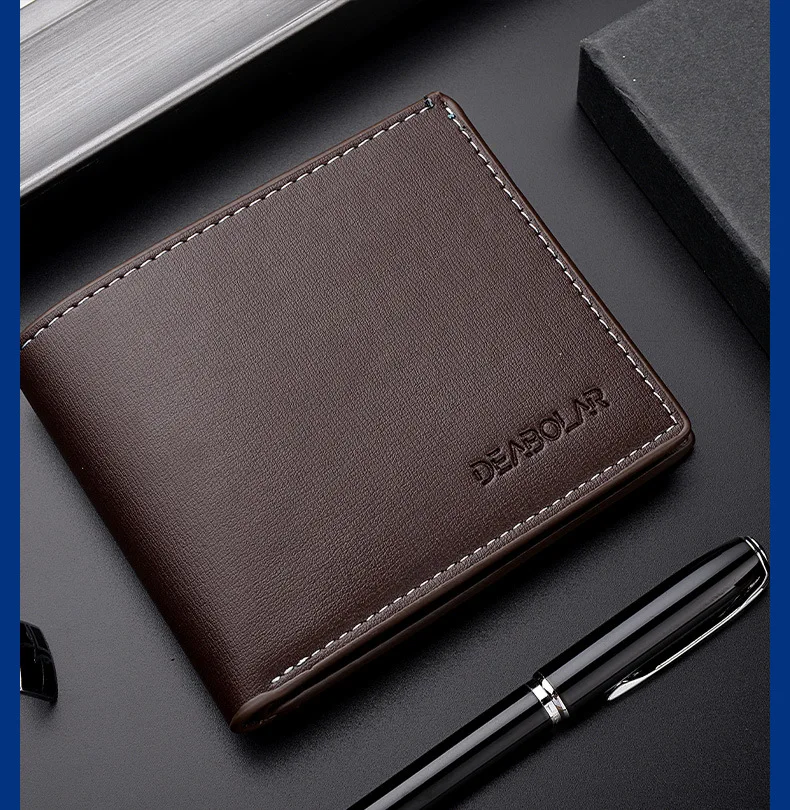 Fashion Men's Solid Color Horizontal Short Style Leather Wallet with Multiple Card Slots and A Clear ID Window for Students