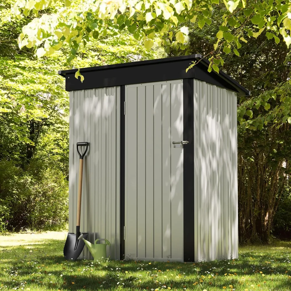 Lockable Metal Garden Shed, Anti-corrosion Storage House with Single Door, Lockable Outdoor Shed, White, 5x3 Feet