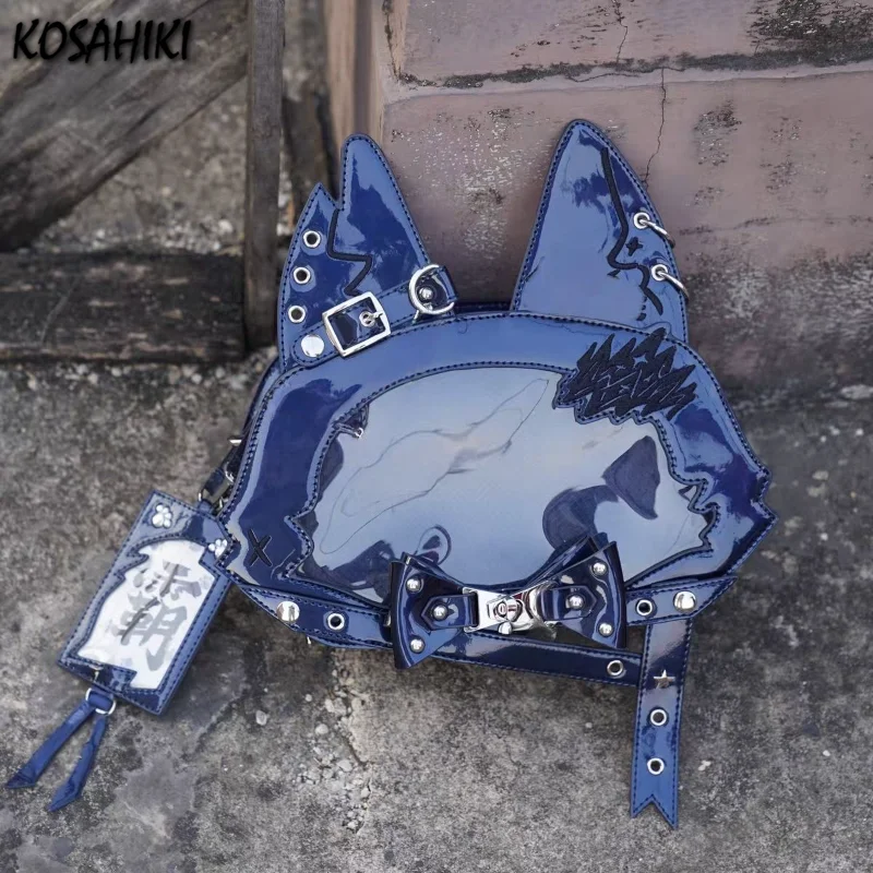 

Luxury Design Kawaii Sweet Bow Cat Shoulder Bag Patent Leather Y2k Women Ita Bags Transparent Vintage Casual Crossbody Handbags