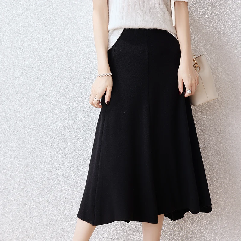 Fashion Knitted Skirt Women\'s Autumn And Winter New Waist A-Shaped Knitted Skirt Long Korean Version Of Loose Solid Color Skirt