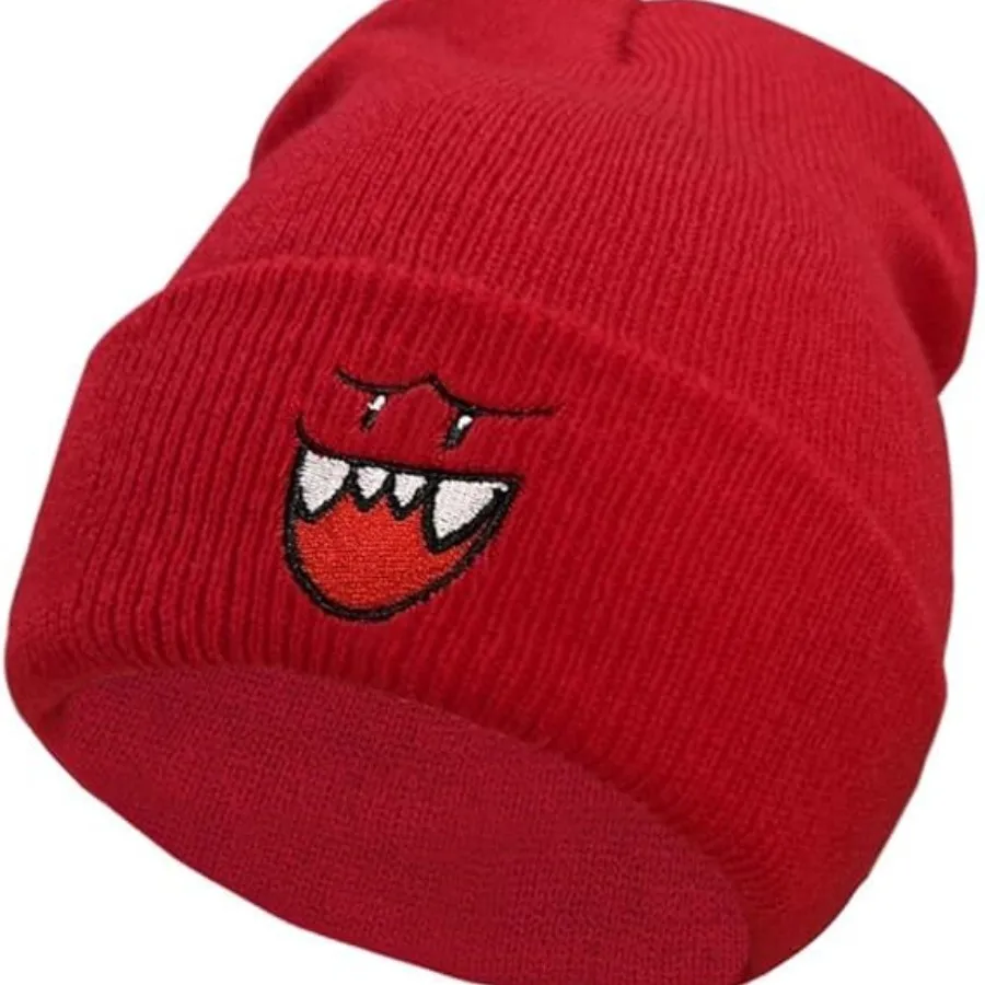 Cozy Happy Face Embroidered Knitted Hat - Cute Warm Winter Hat for Men, the Perfect Christmas Gift