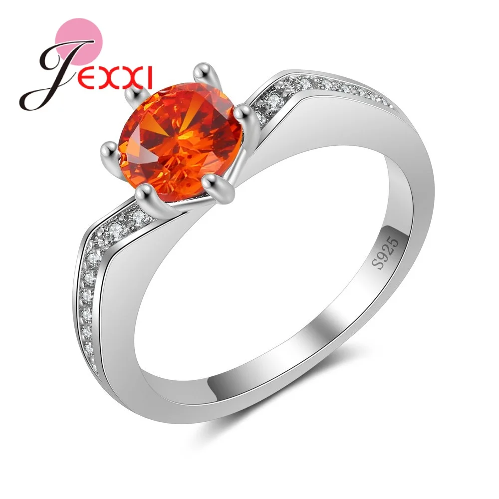 

New Fashion Women Wedding Romantic Love 925 Sterling Silver Color Rings Prong Setting Purple/Green Cubic Stones Engagement Ring