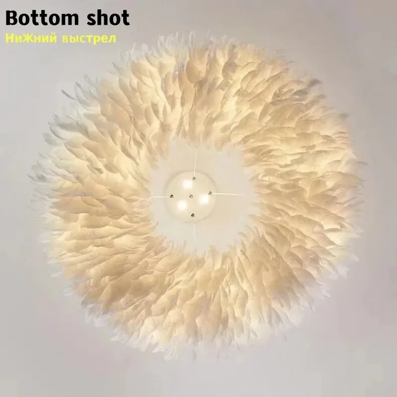 

Nordic White Feather LED Chandelier Pendant Lamp for Bedroom Children's Room Kitchen Dining - Hanging Feathers Design