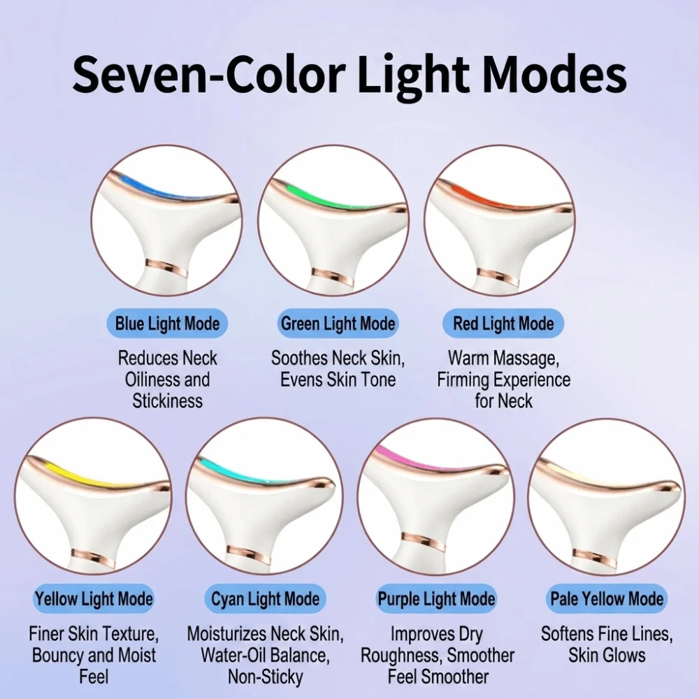 7-Color LED Light Face Massager 7 Vibration Modes 3 Intensity Levels Facial Beauty Device LCD Display Face & Neck Dual Use