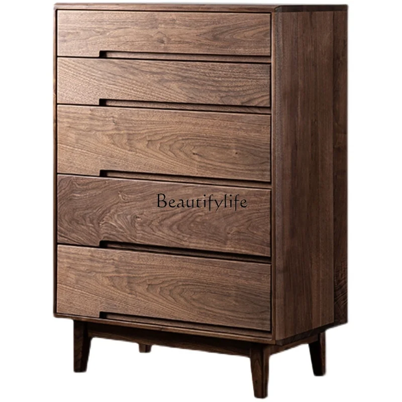 

North America Black Walnut Five-Drawer Wooden Chest of Drawers Pure Solid Wood Drawer Nordic Locker