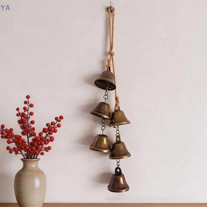 【AN】Vintage Brass Hanging Bells With Rustic Retro Design And Melodic Chime Perfect For Home Wall Decor Patio Garden Door Decorat