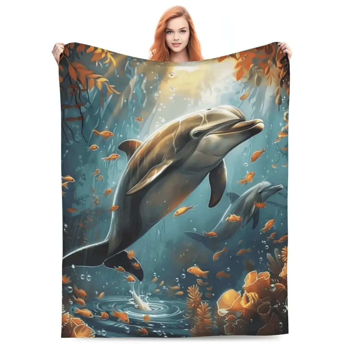 

Мягкое одеяло Jumping Dolphins, теплое всесезонное одеяло, легкое плюшевое фланелевое одеяло, подходит для кроватей и диванов.