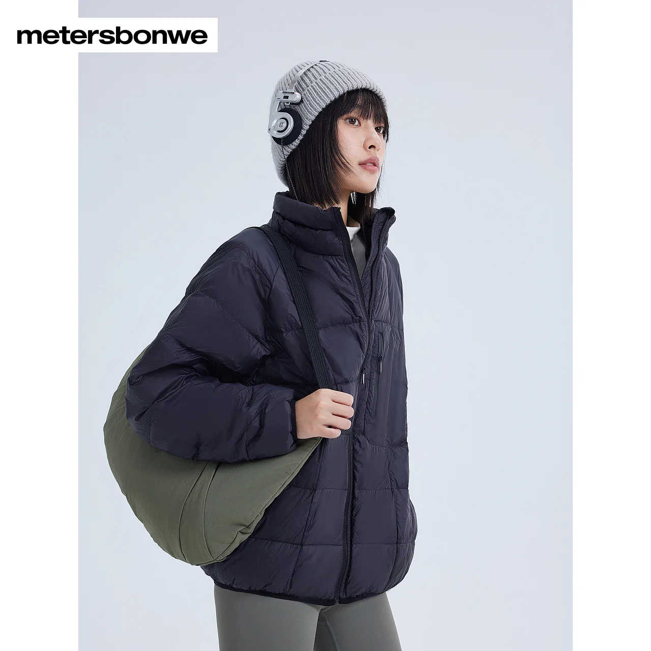 Metersbonwe-Chaqueta con cuello levantado para mujer, chaquetas acolchadas de Color sólido, ligeras, de plumón de pato blanco, equipo cálido, bolsa portátil para invierno